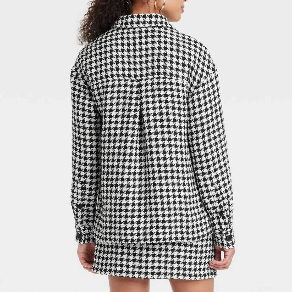 a new day Women's Long Sleeve Tweed Shacket - Black/Cream Houndstooth/NWT/M - Picture 2 of 11